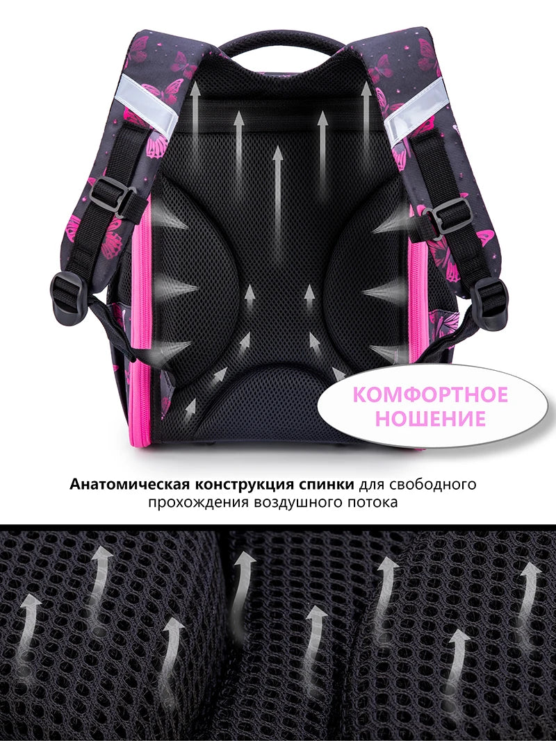 Interior compartment view of kawaii orthopedic school backpack 34 x 26 x 14 cm