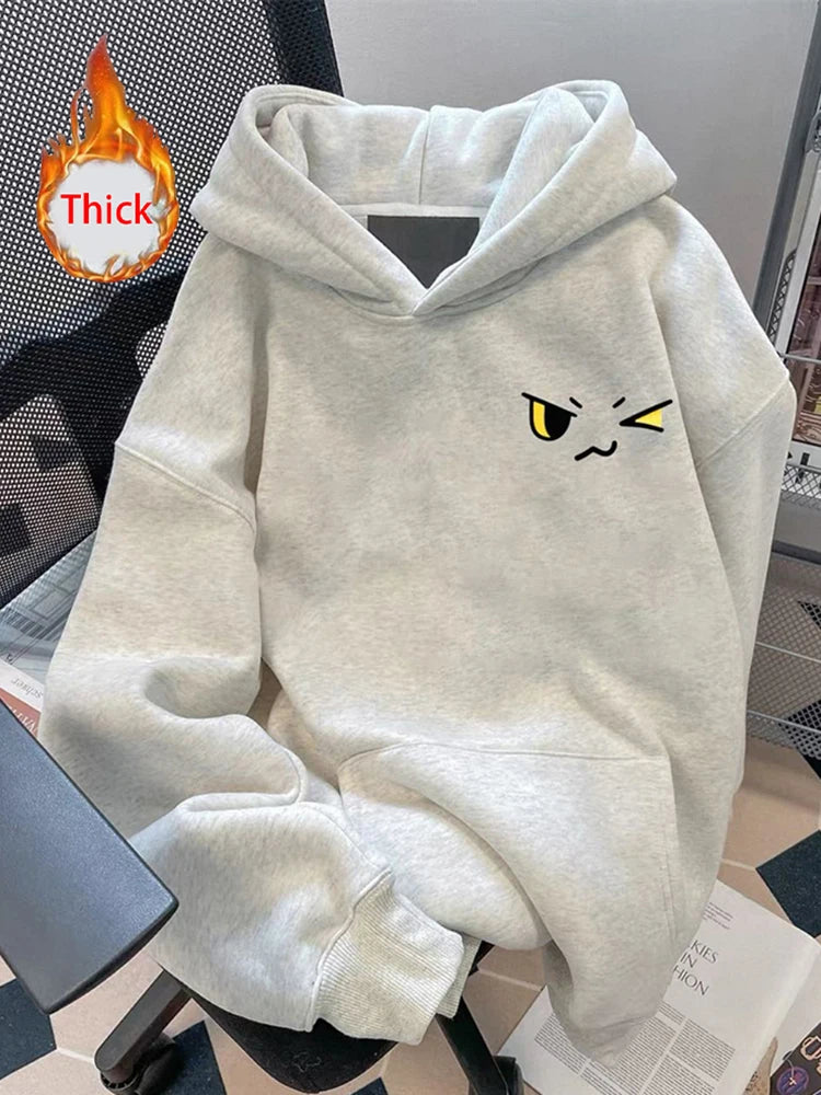 Kawaii preppy fleece hoodie women back view full length