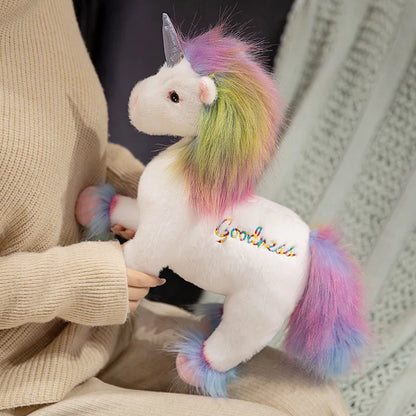 White pink and green kawaii unicorn plush toys color comparison 32cm