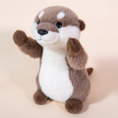 25cm and 35cm kawaii otter plush toys side by side on wooden shelf for size comparison