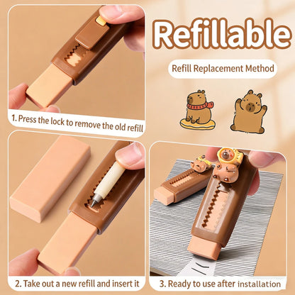 Cute cartoon capybara rubber eraser retracted position full character visible