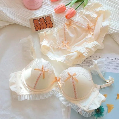 Pink lace Japanese lingerie set side profile showing molded cup shape