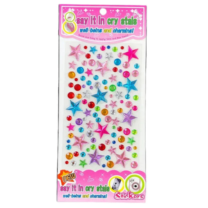 Close-up of 3D faceted acrylic gem stickers showing love flower and heart shapes
