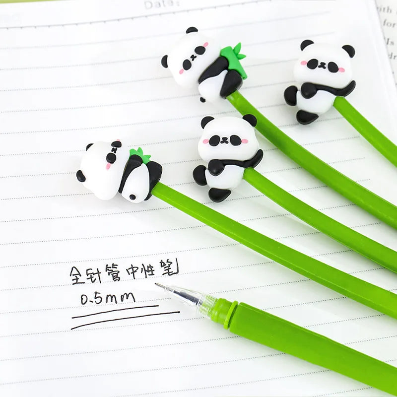 Kawaii panda gel pen writing a clean 0.5mm black line on notebook paper
