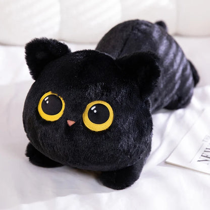 Kawaii black and grey cat plush pillows side by side size comparison 50cm 70cm