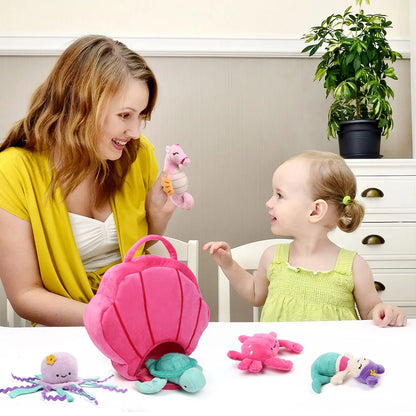 Close-up of PP cotton filled sea creature plush toy showing soft fabric texture