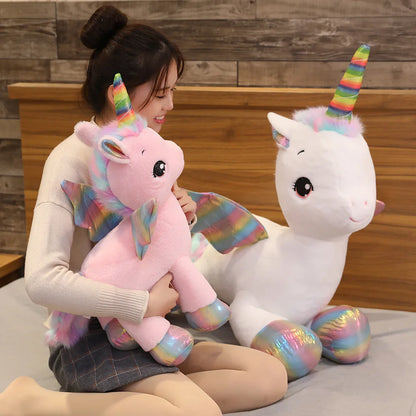 Unicorn plush toy 35-40 cm pink on shelf as kawaii bedroom decor accent
