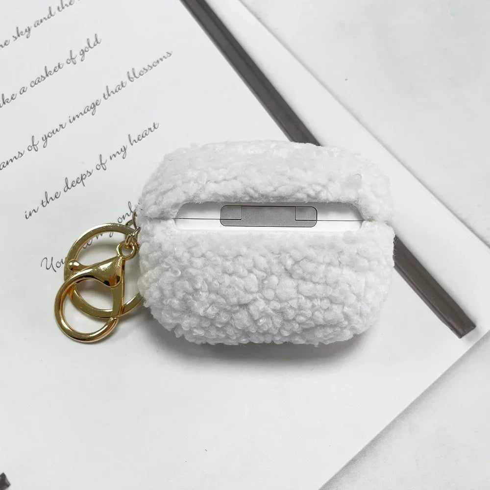 Pink fluffy dog AirPods 2 silicone cover showing lid opening