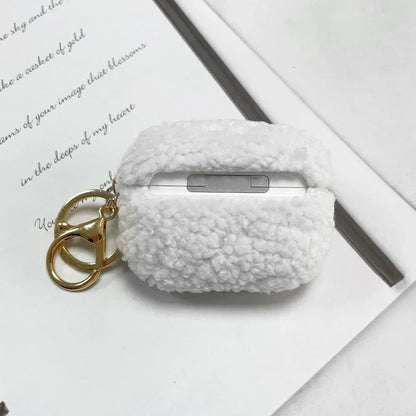 Pink fluffy dog AirPods 2 silicone cover showing lid opening