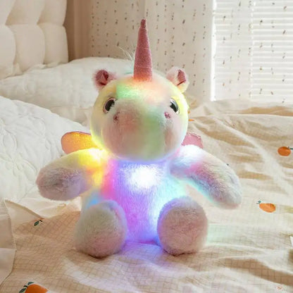 Kawaii unicorn plush toy side profile showing horn and mane detail 25 cm