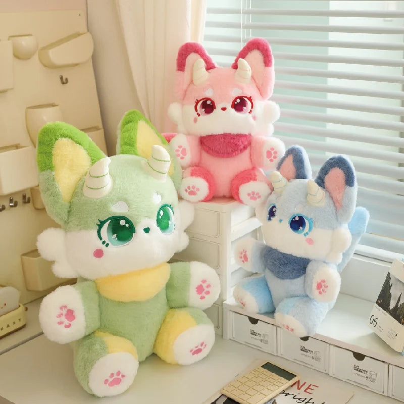 Kawaii fox plush pillow fluffy tail detail anti-pill fabric close-up