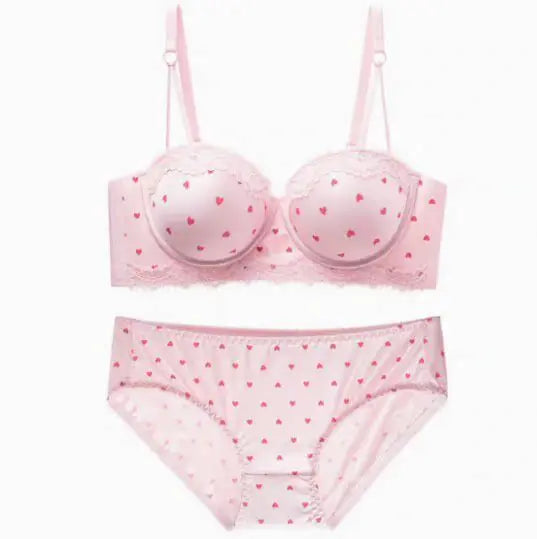Kawaii Heart Lace Bra & Panty Set - Push-Up for Small Busts