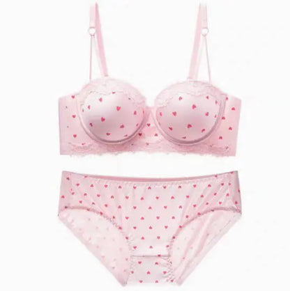 Kawaii Heart Lace Bra & Panty Set - Push-Up for Small Busts