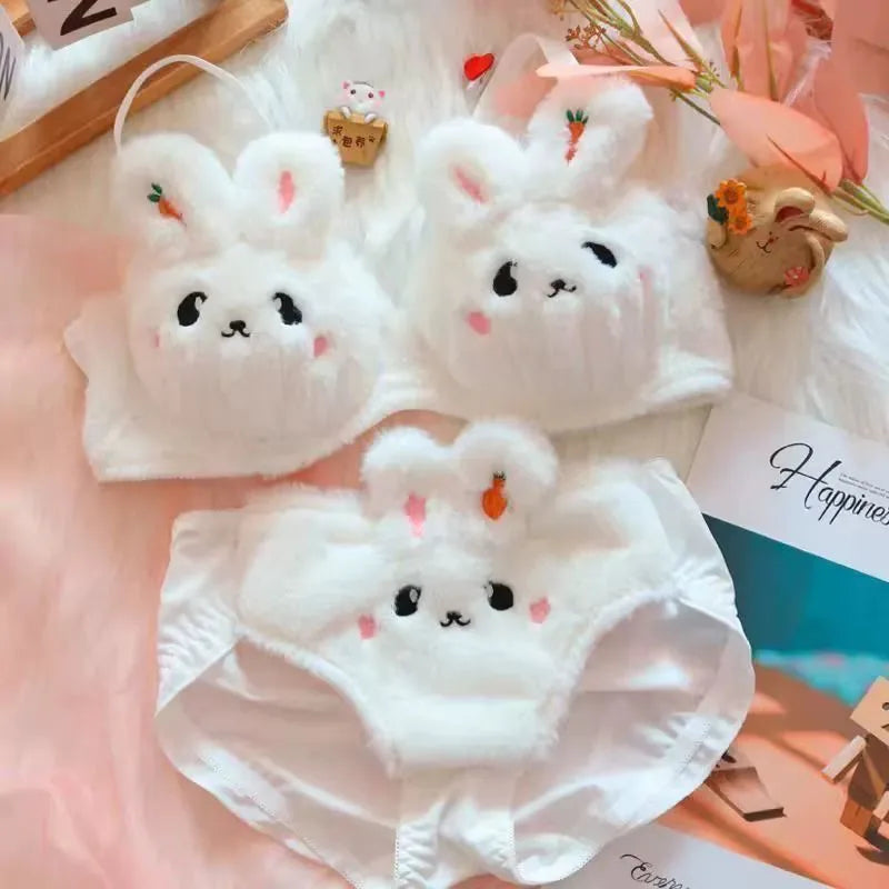 Kawaii cartoon bra set in size M showing fit and silhouette, wire-free style