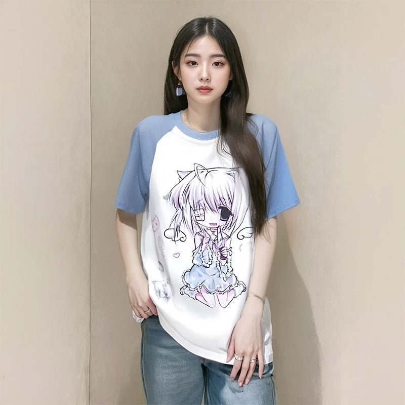 Harajuku subculture anime tee 26-inch length side view regular fit