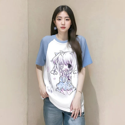 Harajuku subculture anime tee 26-inch length side view regular fit