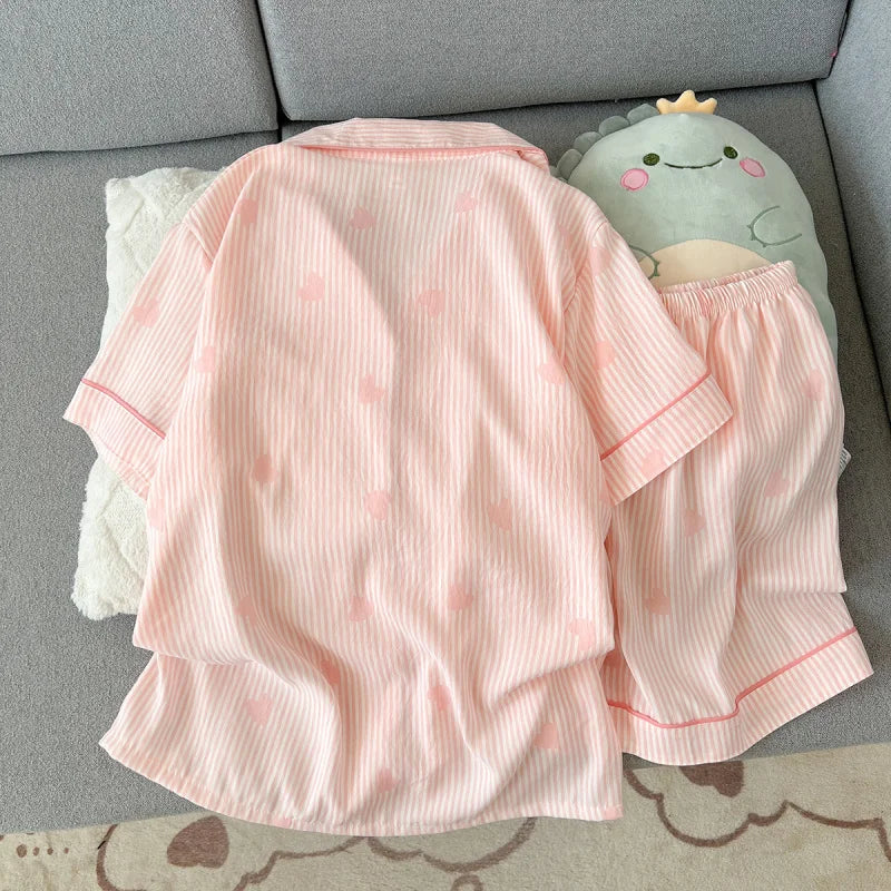 Floral pajama shorts and top set for women, casual kawaii loungewear