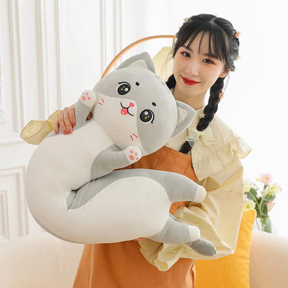 Soft kawaii cat hug pillow 50 cm compact size on desk