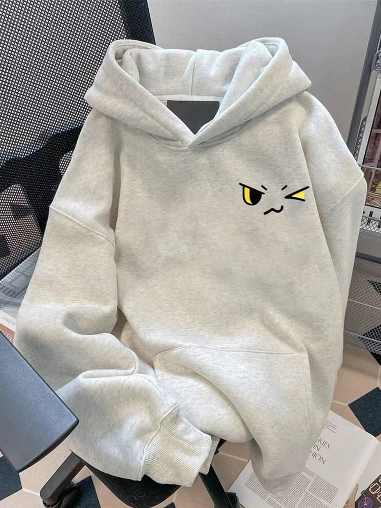 Harajuku preppy kawaii hoodie cartoon print detail close-up