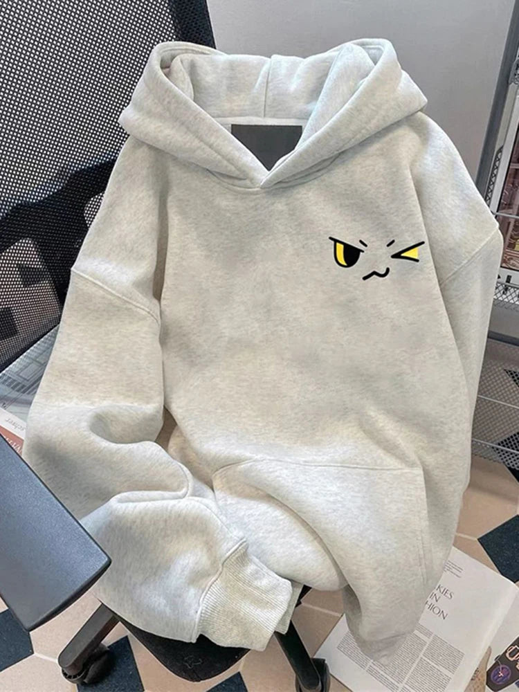 Y2K vintage kawaii sweatshirt women white gray oversized silhouette