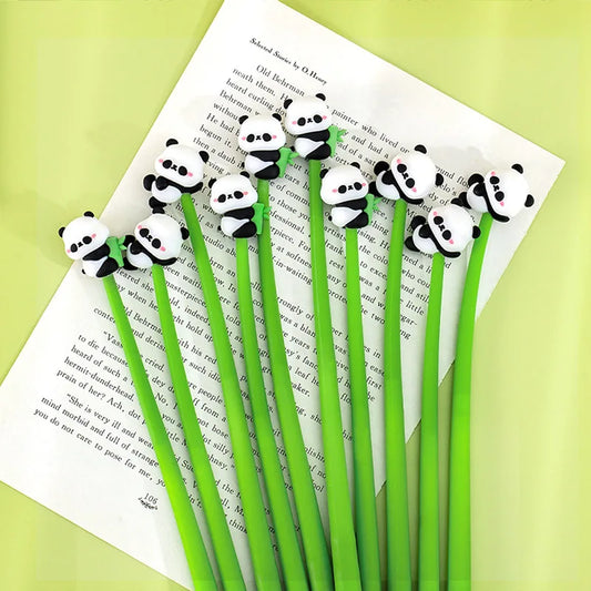 Kawaii panda gel pen set of 10 with silicone grip and 0.5mm black ink tip