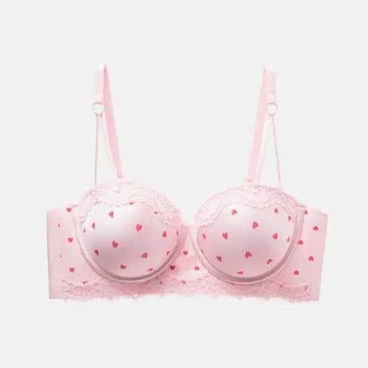 Kawaii Heart Lace Bra & Panty Set - Push-Up for Small Busts