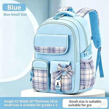 Ergonomic girls school backpack in Big Black, checkered plaid pattern detail