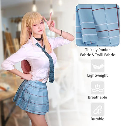 My Dress-Up Darling school uniform cosplay set side profile view on model