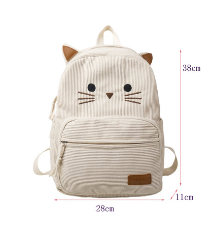 White kawaii cat backpack for women, full body lifestyle shot