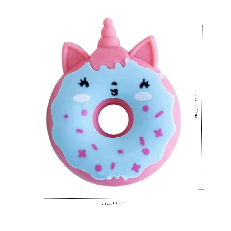 Kawaii doughnut eraser beside a pencil showing approx 3-4 cm size scale