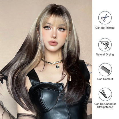 24-inch brown to white ombre wig full length gradient shown on model from behind