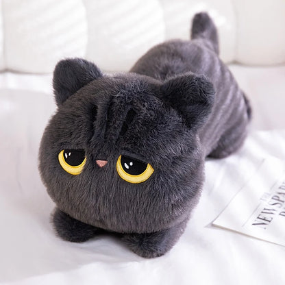 Kawaii cat plush cushion black colorway held by hands showing scale