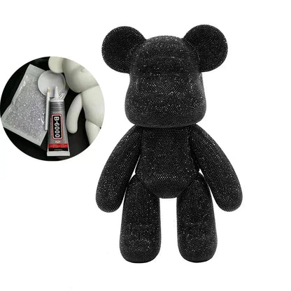Kawaii animal sculpture rhinestone bear on bedroom desk with soft lighting