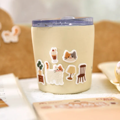 Kawaii cat felt stickers used on DIY scrapbooking cards and craft projects