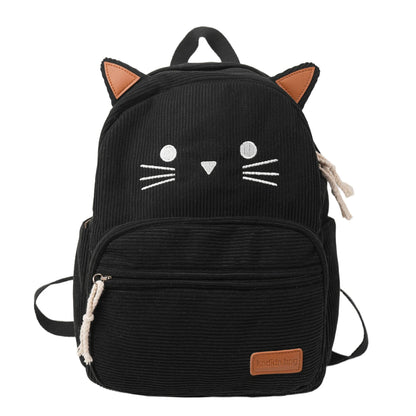 Kawaii cat backpack zipper and strap detail, soft handle construction