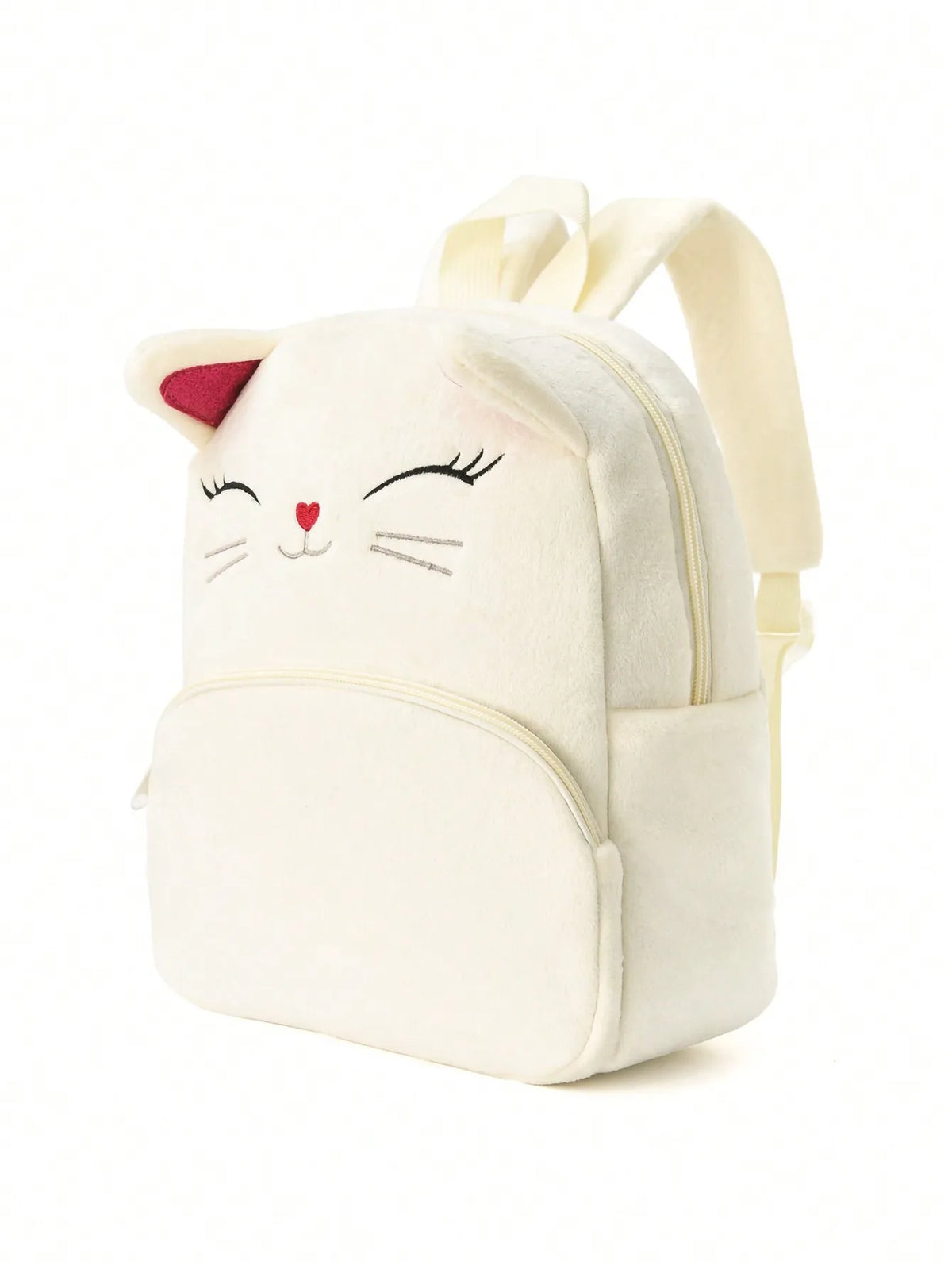 Child wearing kawaii plush backpack showing scale and fit
