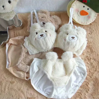 Kawaii bear lingerie set white bra and suspenders front view