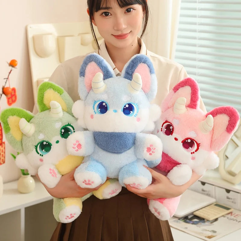 Kawaii phantom fox plush pillow pink 35cm front view kitsune design