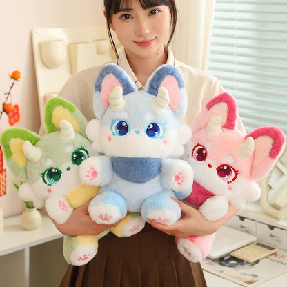 Kawaii phantom fox plush pillow pink 35cm front view kitsune design