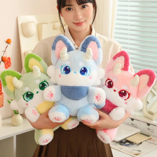 Kawaii phantom fox plush pillow pink 35cm front view kitsune design