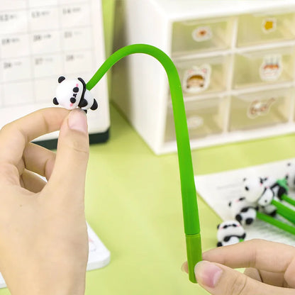 Close-up of kawaii panda gel pen silicone barrel section and 0.5mm fine tip
