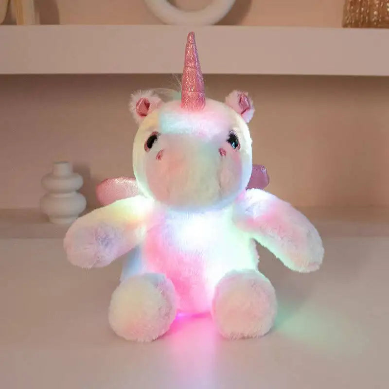 25 cm kawaii unicorn plush PP cotton filling squeezed in hand showing softness