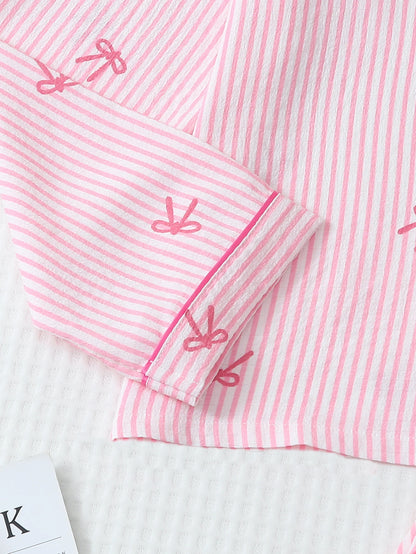 Kawaii winter pajama set long sleeve shirt and pants worn flat lay